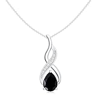Natural Black Onyx Teardrop Infinity Pendant Necklace with Diamond for Women in Sterling Silver / 14K Solid Gold