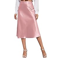 XJYIOEWT Summer Dresses for Women 2024 Petite V Neck, Womens High Waist Midi Skirt Solid Satin Dress Zipper Elegant Sum