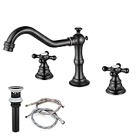 Bathroom Sink Widespread Faucet Oil-Rubbed Bronze Mixing Tap Deck Mount Double Cross Knobs 3 Hole with Pop Up Drain