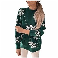 Christmas Sweaters for Women Snowflakes High Neck Long Sleeve Tops Holiday Parties Chunky Knit Tunic Sweater