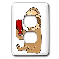 3dRose All Smiles Art - Animals - Funny Cute Sloth Taking Selfie Photo with Cell Phone Cartoon - 2 plug outlet cover (lsp_309096_6)