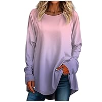 Womens Long Sleeve Shirts Casual Loose Fit Sweatshirts Gradient Color Crewneck Tops Workout Pullover Fashion Clothes