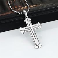 Exquisite Fashion Black 3-Layer Cross Pendant Necklace Men Hip-hop Religious Crucifix Necklace Men Hip-hop Goth 1Pcs (Color : White)