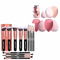 BS-MALL Makeup brushes 14 PCS Rose Golden & Makeup Sponge set