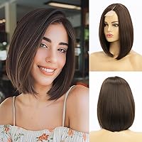 Brown Bob Wigs for Women Short Straight Wig Side Parting Synthetic Hair Shoulder Lenth Lace Front Wigs for Daily Party(12 Inch)