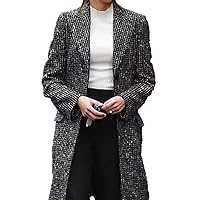 Women's Fool Me Once Checkered Wool Grey Trench Coat - Michelle Keegan Cosplay Long Winter Jacket Women