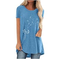 Women's Casual Short Sleeve Tunic Tops for Leggings Jeans Plus Size Round Neck Flroal Print Blouse Trendy Tshirts