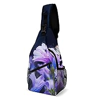 Chest Bag Sling Bag for Men Women Campanula Butterflies Sport Sling Backpack Lightweight Shoulder Bag for Travel