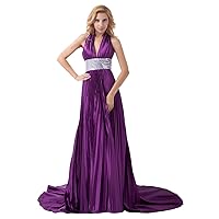Purple Halter V Neck Floor Length Prom Dress With Sequin Embellishment