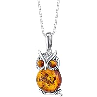 PEORA Genuine Baltic Amber Animal Pendant Necklace for Women in Sterling Silver with 18 inch Chain
