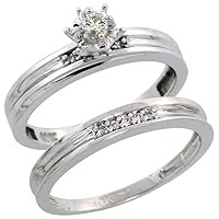 Sterling Silver Ladies 2-Piece Diamond Engagement Wedding Ring Set Rhodium Finish, 1/8 inch Wide