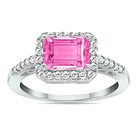 SZUL 2 1/2 Carat TW Genuine Emerald Cut Gemstone and Natural White Diamond Sarafina Ring in 10K White Gold (Available in Amethyst, Blue Topaz, Ruby and more)