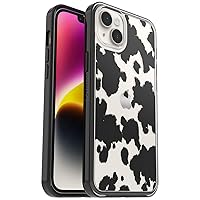 OtterBox iPhone 14 Plus Symmetry Series Case - COW PRINT (Clear/Black), ultra-sleek, wireless charging compatible, raised edges protect camera & screen