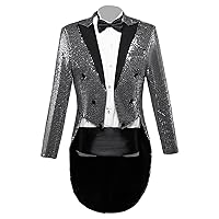 Men Sequin Slim Tailcoat Sequins Dinner Party Swallowtail Suit Jacket Stylish Formal Wedding Lapel Tuxedo Coat