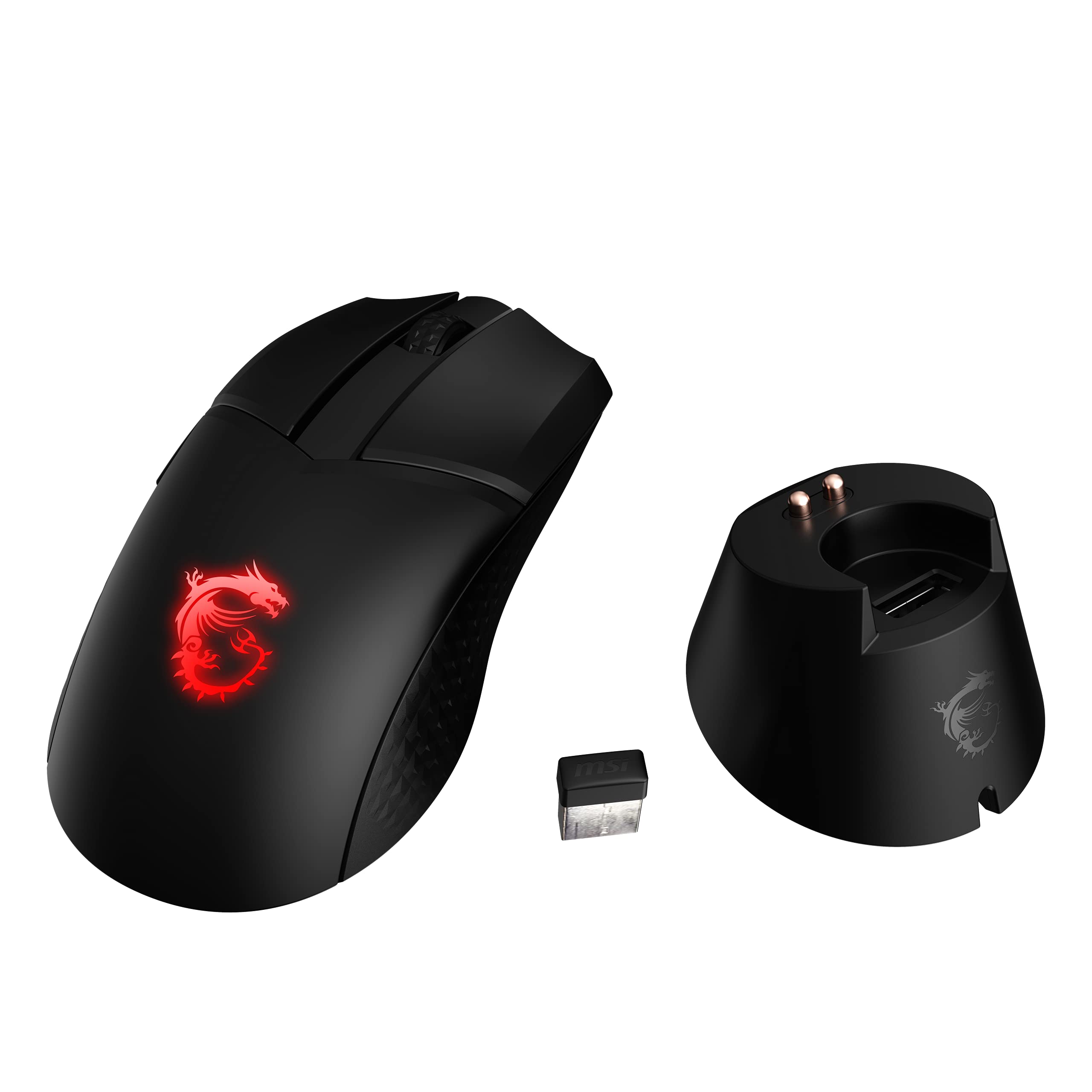 MSI Clutch GM41 Lightweight Wireless Gaming Mouse & Charging Dock, 20,000 DPI, 60M Omron Switches, Fast-Charging 80Hr Battery, RGB Mystic Light, 6 Programmable Buttons, PC/Mac