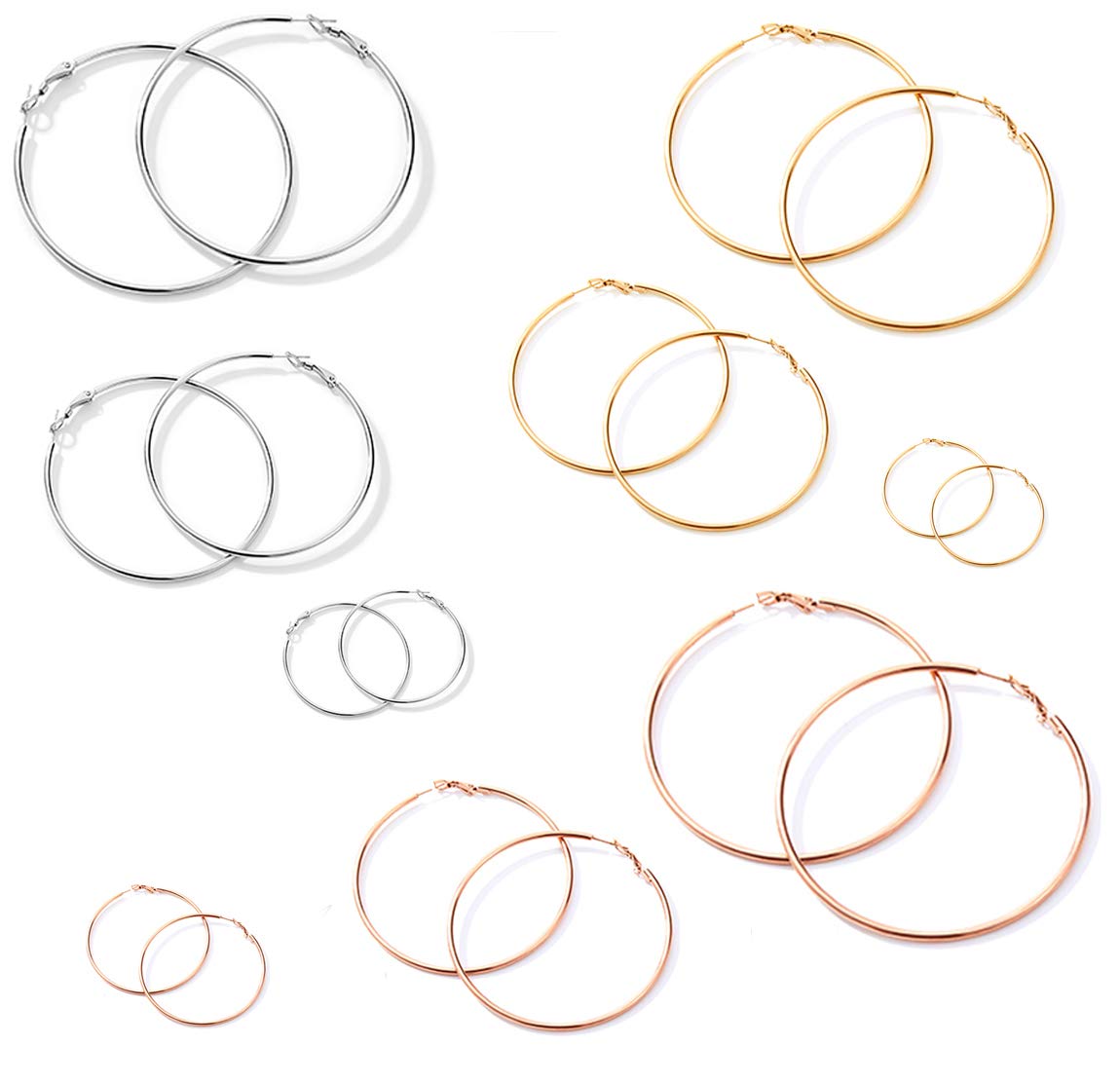 Cocamiky 9 Pairs Big Gold Hoop Earrings set for Women Girls,Stainless Steel 14K Gold Plated Thin Hoops Rose Gold Silver Hypoallergenic Sterling Silver Post for Sensitive Ears Jewelry