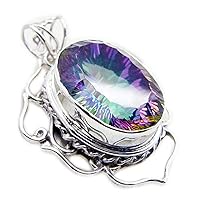 RIYO Graceful 925 Sterling Silver Genuine Mystic Quartz Pendant for Girl's