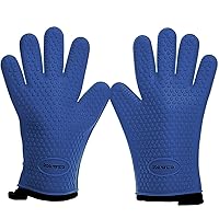 Silicone Smoker Oven Gloves -Extreme Heat Resistant BBQ Gloves -Handle Hot Food Right on Your Smoker Grill Fryer Pit|Waterproof Oven Mitts Grill Gloves |Superior Value Set+3 Bonuses