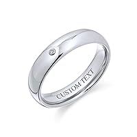 Bling Jewelry Personalize Customize Simple .10 Ct CZ Accent Dome Couples Titanium Wedding Band Ring For Men For Women Silver Tone Comfort Fit 6MM