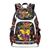 Basketball KB24 Multifunction Backpack Travel Laptop Daypack Night Reflective Strip Fans Bag For Men Women (Red - 2)