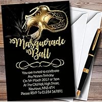 Golden Glitter Mask Masquerade Ball Personalized Party Invitations
