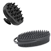 FREATECH Exfoliating Silicone Body Scrubber and Shampoo Brush Hair Scalp Massager Bundle