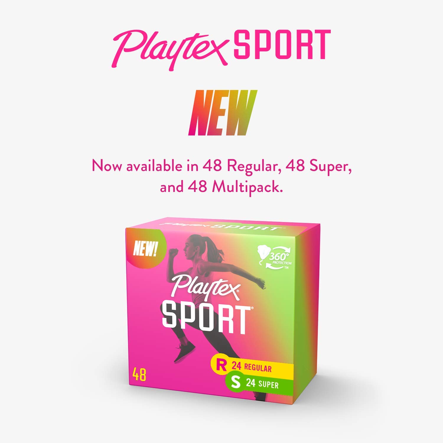 Playtex Sport Tampons, Multipack (24ct Regular/24ct Super Absorbency), Fragrance-Free - 48ct
