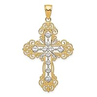 14k Yellow Gold Open back Polished and Textured Diamond Pattern Religious Faith Cross Pendant Necklace Measures 45.1mm long Jewelry for Women