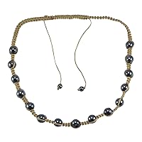Silvesto India Black Color Beaded Hematite Adjustable Necklace with Brown Cord