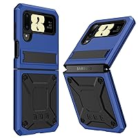 Samsung Z Flip 4 Metal Case with Soft Screen Protector Camera Protector Glass Military Rugged Heavy Duty Shockproof Case with Stand Full Cover Tough case for Samsung Z Flip 4 (Blue)