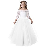 Flower Girl Dress Long Sleeve Kids Lace Pageant Party Christmas Ball Gown First Communion Dresses