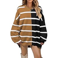MEROKEETY Women's 2024 Striped Oversized Sweater Long Sleeve Color Block Casual Knit Pullover Top