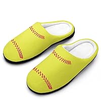 Softball Pattern Cotton Slippers Memory Foam House Slippers Closed Toe Winter Warm Shoes