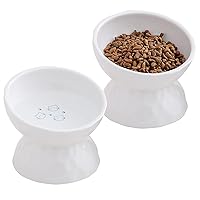 WUHOSTAM Ceramic Raised Tilted Cat Bowls, 8 Ounces Elevated Cat Food Water Bowl, 5 Inch Wide Porcelain Pet Feeder Dishes for Flat Faced Cats, Small Dogs,Protect Pet's Spine, Set of 2