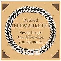 Retired Telemarketer Gifts, Never forget the difference you've made, Appreciation Retirement Birthday Cuban Link Chain Bracelet for Men, Women, Friends, Coworkers