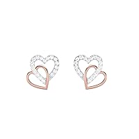 Jewels Two Tone Gold 0.34 Carat (I-J Color, SI2-I1 Clarity) Natural Diamond Classy Double Heart Stud Earrings