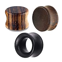 TIANCI FBYJS 3 Pairs Gauges For Ears Wood Saddle Fit Solid Organic Ear Plug Gauges Double Flared Wooden Ear Tunnels Stretcher Punk Piercing