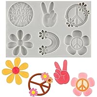 Groovy Silicone Molds Daisy Rainbows Flower Fondant Molds For Groovy Retro Hippie Boho Party Cake Decorating Cupcake Topper Candy Chocolate Gum Paste Polymer Clay