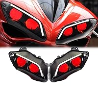 KT HID & LED Headlight Assembly for YZF R1 2007-2008 Red Demon Eyes Custom Modified Motorcycle Sportbike Front Head Lamp High/Low Beam DRL Optical Fiber