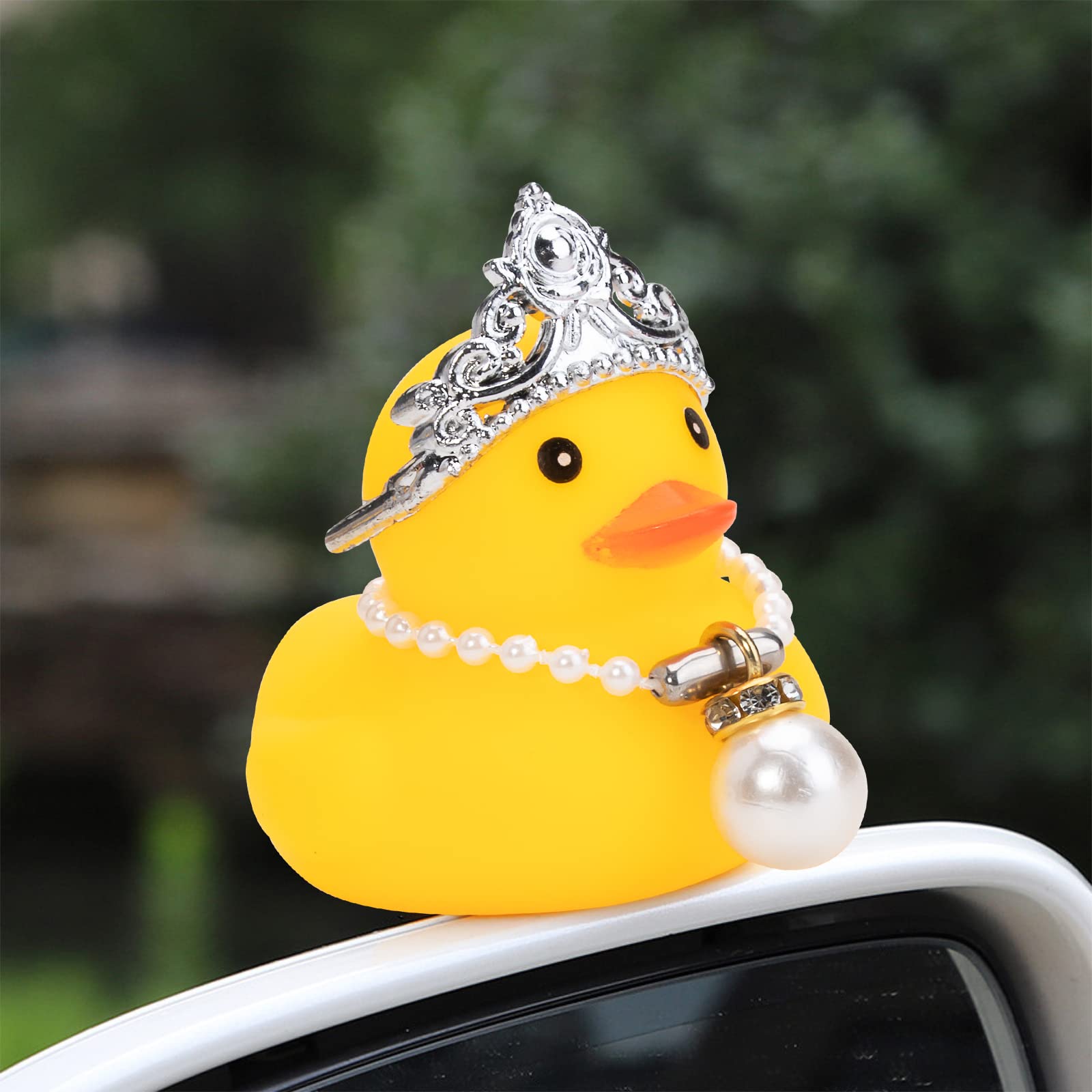 wonuu Swim Ring Rubber Ducks with Cowboy Hat/Crown Sunglasses Necklace for Cars Dashboard Decorations Car Accessories Duck Car Ornament, Pink+Queen