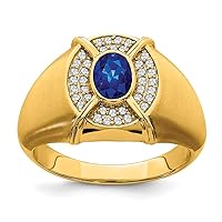 ICE CARATS 14K Yellow Gold Blue Sapphire Diamond Mens Ring