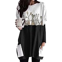 GRASWE Casual Long Sleeve T-Shirts for Women Funny Bunny Rabbit Print Sweatshirts Tunic Tops
