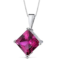 PEORA Created Ruby Pendant in 14 Karat White Gold, Classic Solitaire, Princess Cut, 8mm, 3 Carats total