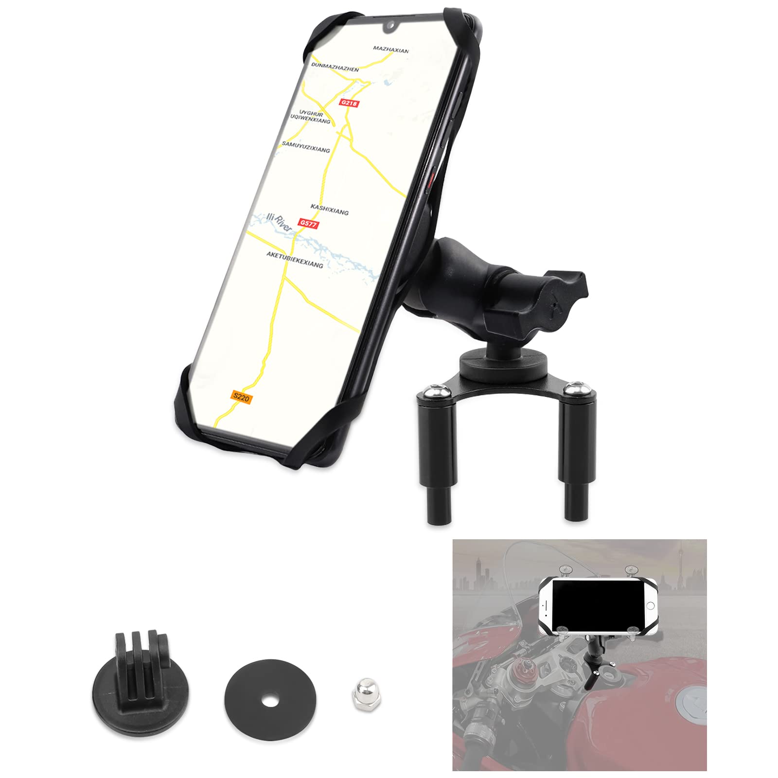 GUAIMI Motorcycle Phone Mount Cellphone Holder with Camera Rack Ignition Surround Mount for Ducati Panigale V4 2018-2020 Panigale V4S 2018-2020 Panigale 899 959 1199 1299
