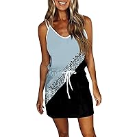 Summer Dresses for Women 2024 Fashion Printed Loose Sleeveless V-Neck Dress with Pocket