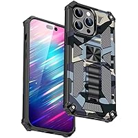 Case for iPhone 13,Camouflage Military Grade Car Holder Protection [Built-in Kickstand] Magnetic Heavy Duty TPU+PC Shockproof Phone Case for iPhone 13,6.1 inch 2021 (Navy)