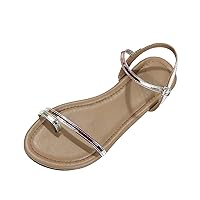 Sandals Women Dressy Summer Ladies Fashion Summer Solid Color Leather Cover Toe Buckle Casual Flat Sandals