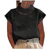 Women Cap Sleeve T Shirts Loose Fit Long Tee Tops for Women Turtle Neck Linen Cardigan Winter Fall Shirts 2024