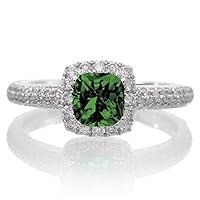 2 Carat Vintage Halo Emerald and Diamond Engagement Ring on 10k White Gold