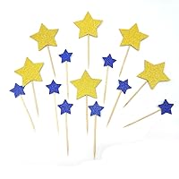 Twinkle Little Star Royal Blue Gold Star Cupcake Toppers DIY Glitter Mini Birthday Cake Snack Decorations Picks Suppliers Party Accessories for Weddings Bridal Baby Shower 40 PC